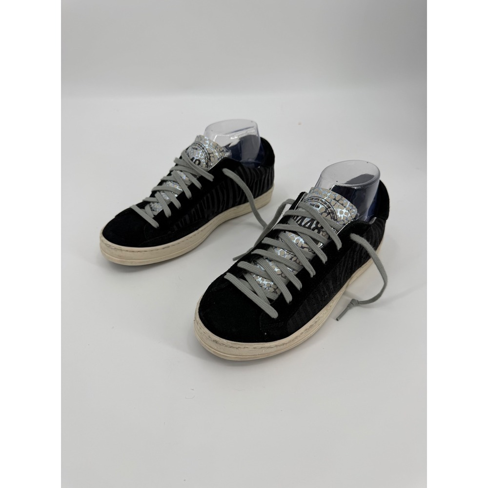 P448 John Zebra Suede Low Top Sneakers Black Silver Holographic‎ Size 38